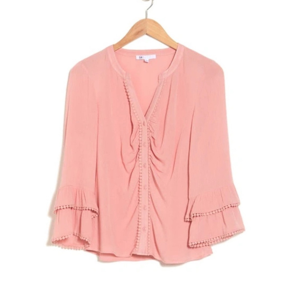 NEW DR2 Embroidered Button Up Top Dusty Pink